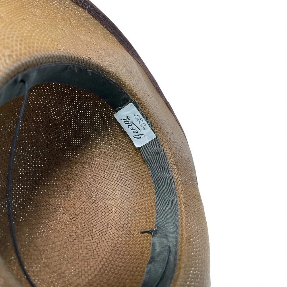Georgi OS Brown Wide Brim Sun Hat Satin Bow Trim Made in USA Vintage Old Money - Picture 3 of 6